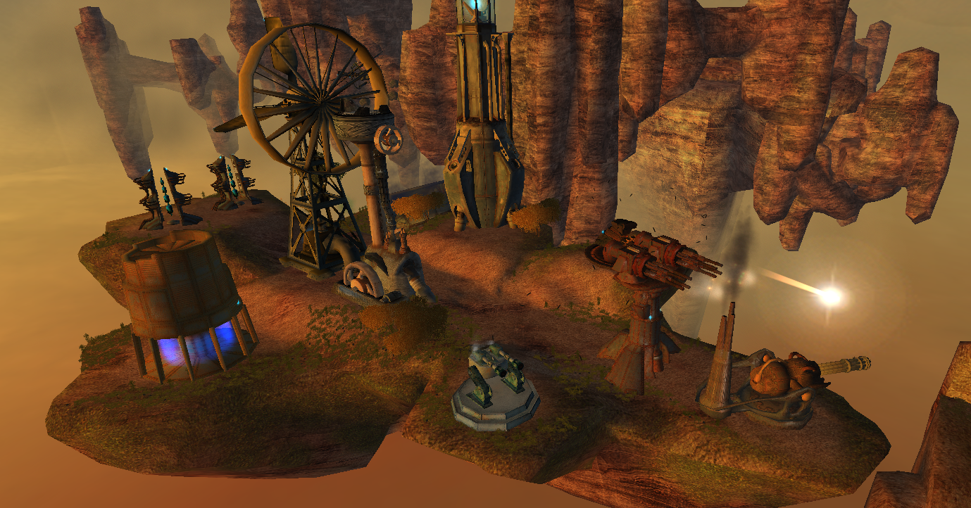 An island with gun towers